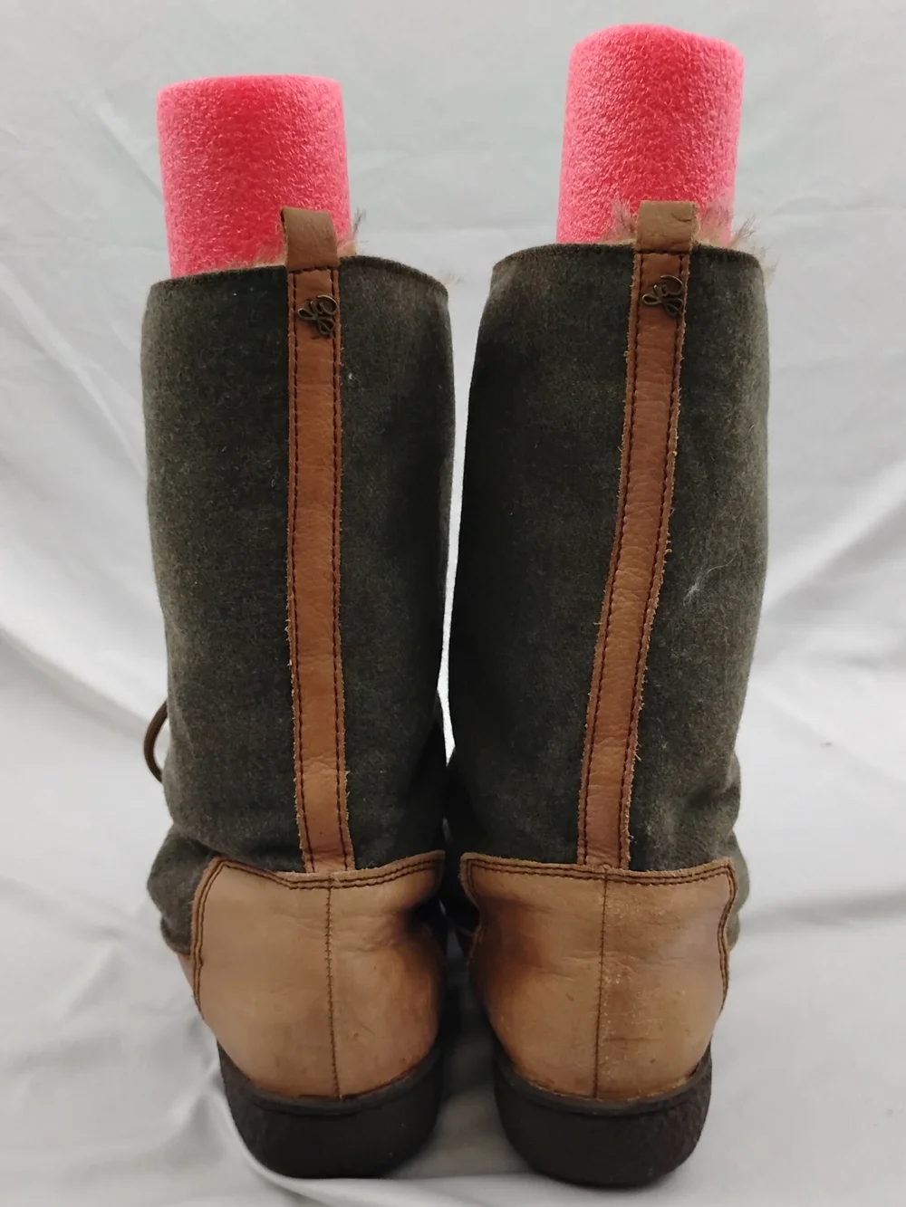 Sam Edelman Women's Brown and Olive Lace-Up Fur-Trim Boots